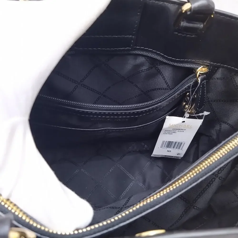 Michael Kors Gramercy Black Leather Lock Double Satchel Shoulder Bag - $358